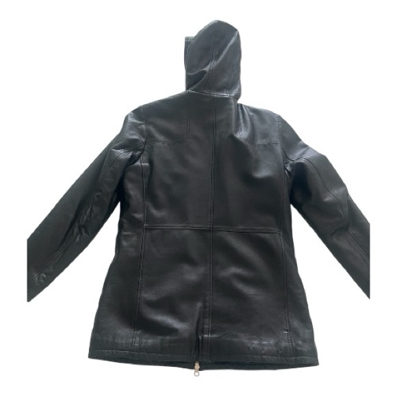 WILSON Black Leather Jacket with Hood | Small | Zips Closed | Fully Lined - Picture 11 of 16